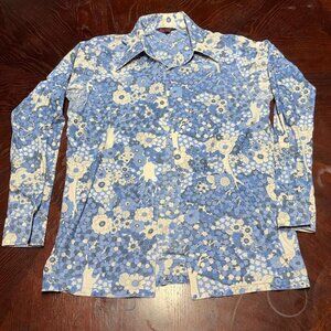 scene ii long sleeve blue floral button-up
